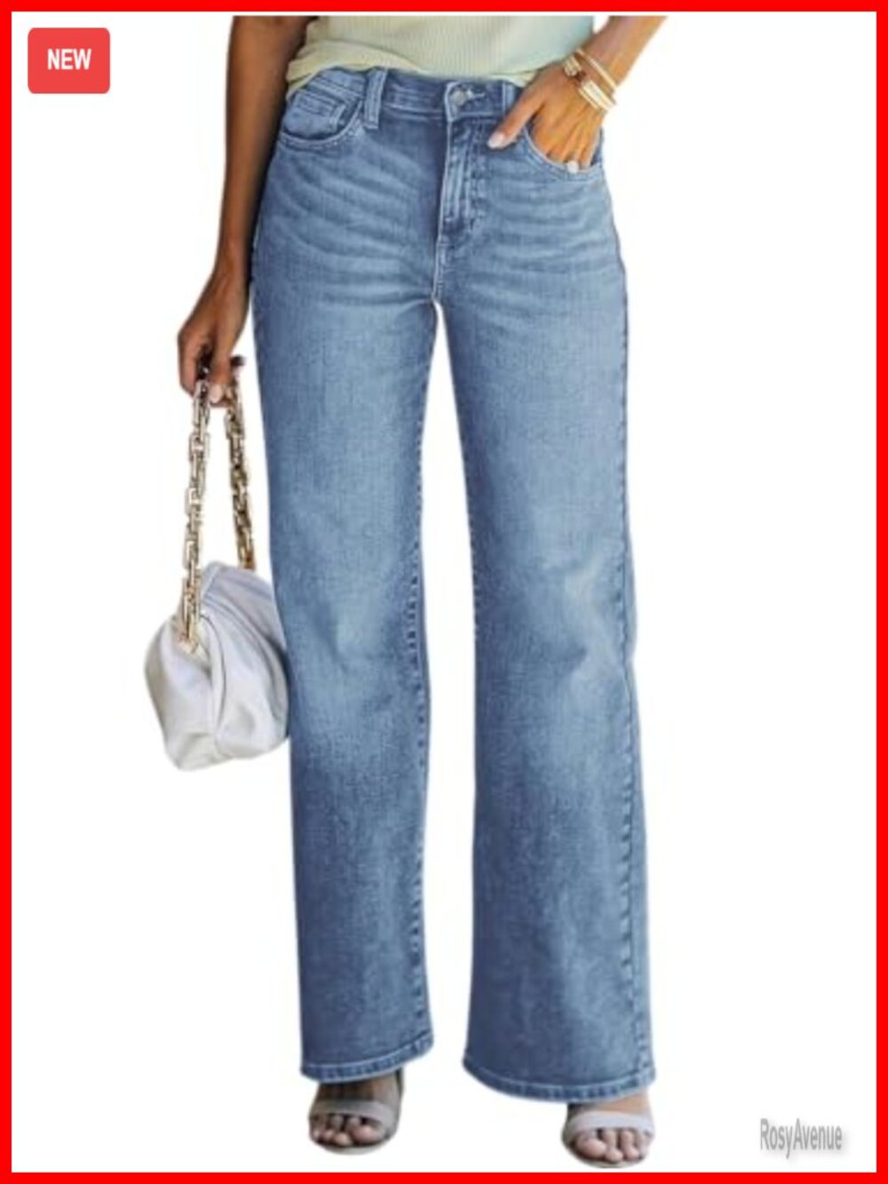 Womens Baggy Jeans Boyfriend Straight Wide Leg High Rise Elastic Waist Retro